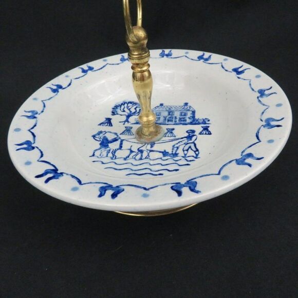Provincial Blue Metlox Poppytrail Tidbit Serving Bowl with Handle and Pedestal - Picture 4 of 6